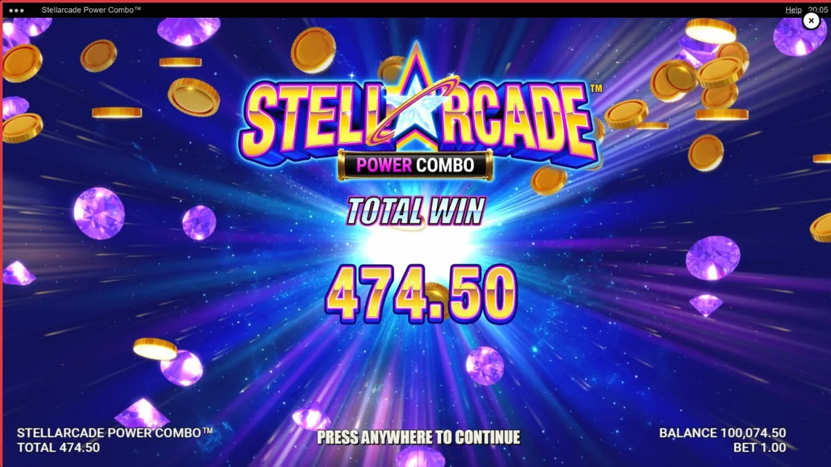 Interface neon e espacial do jogo Stellarcade Power Combo